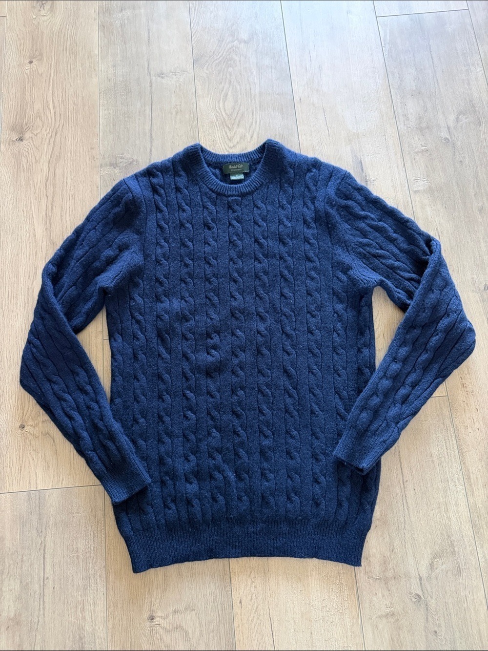 Marshall Fields 100% Cashmere Navy Cable Knit Crew Neck Sweater Sz M Nautical